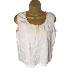 Vtg Y2K Angelique Sleeveless Seersucker Top Button Detail Textured White M FLAWS